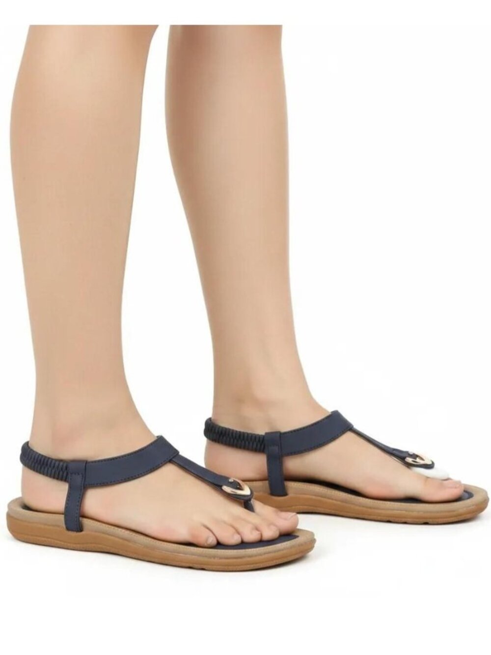 Women's Classic Bohemian Metal Buckle Thong Ankle Sandals Black Size 40, NWOB